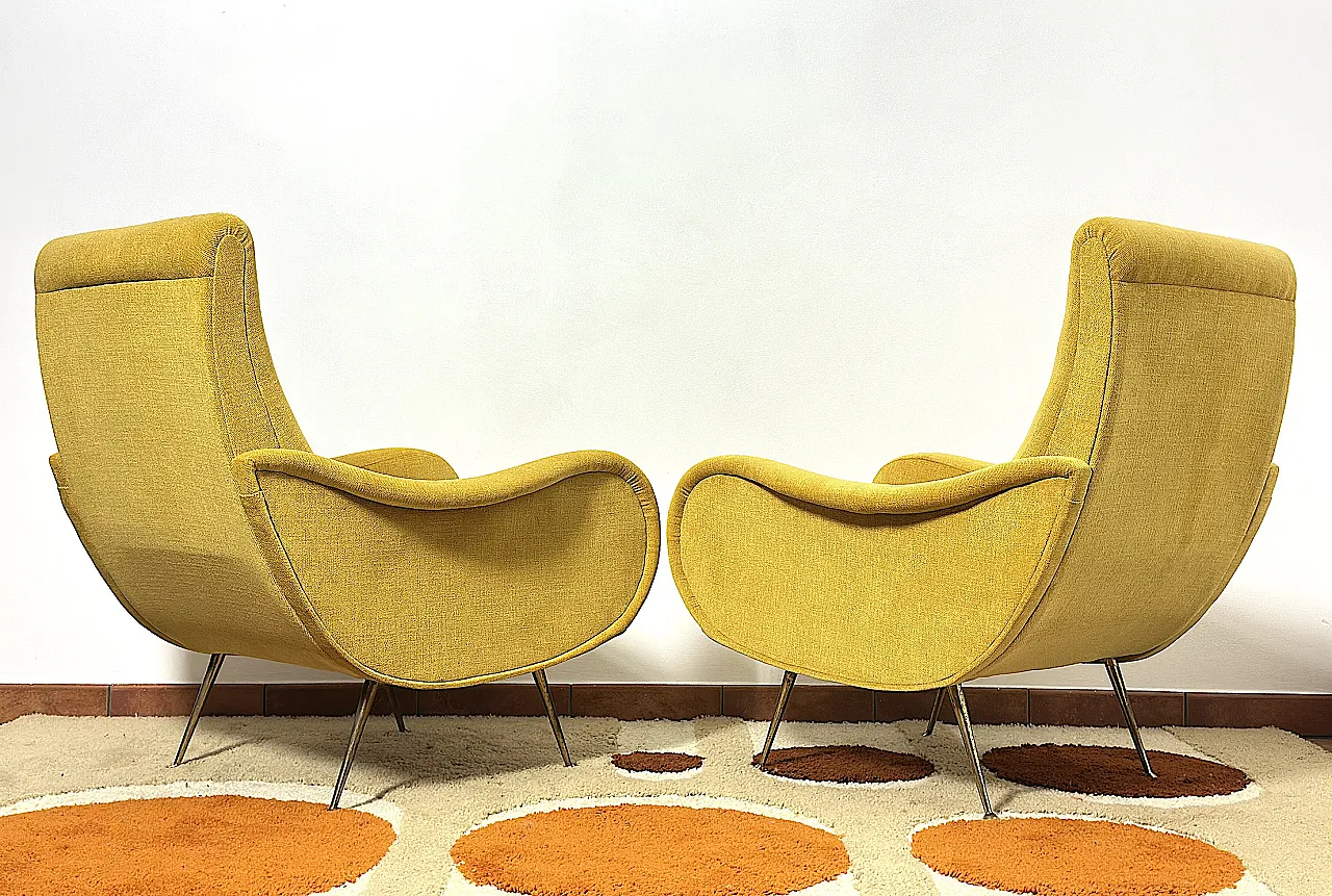 Pair of yellow fabric armchairs attributed to Marco Zanuso, 1950s 7