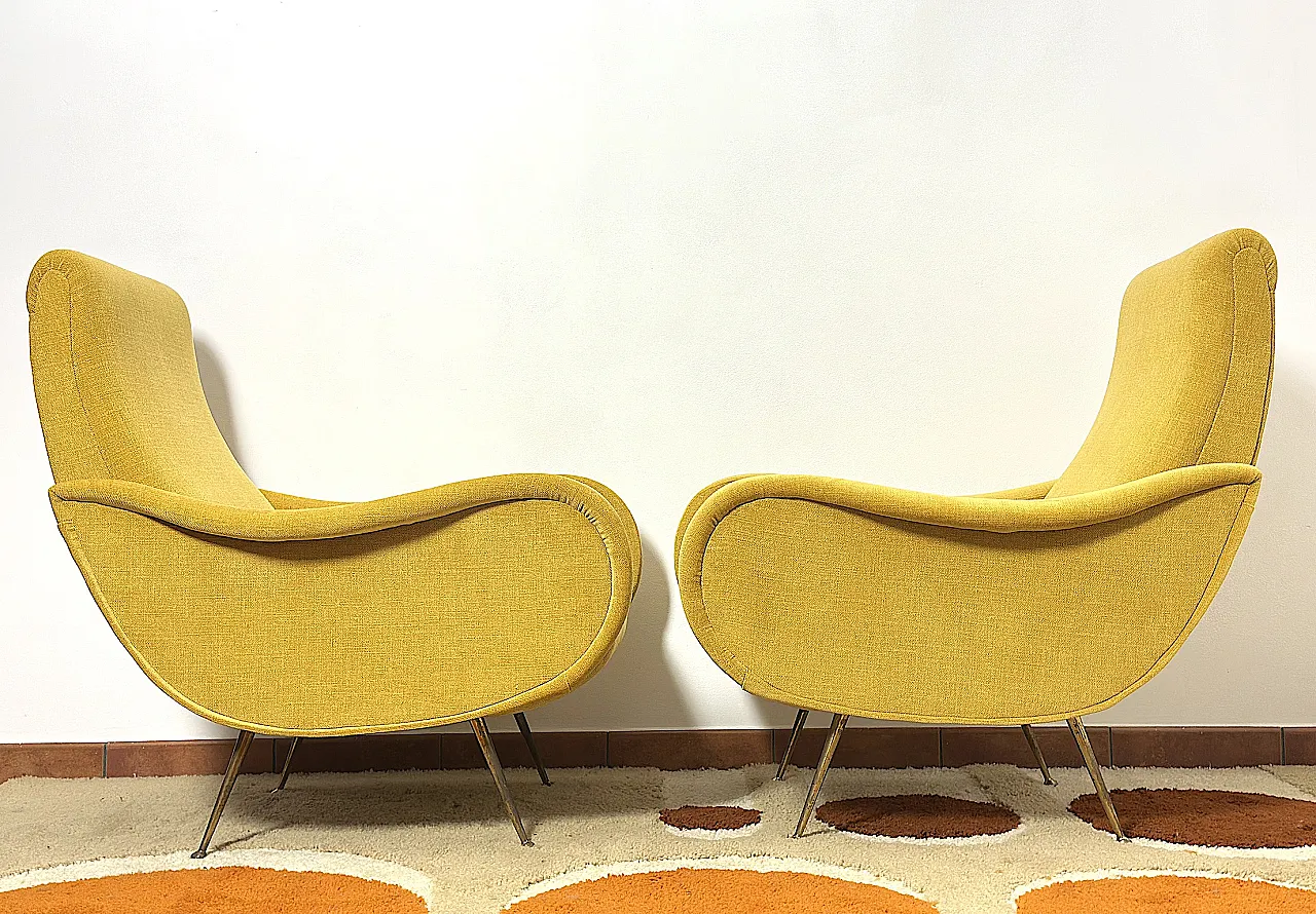 Pair of yellow fabric armchairs attributed to Marco Zanuso, 1950s 8