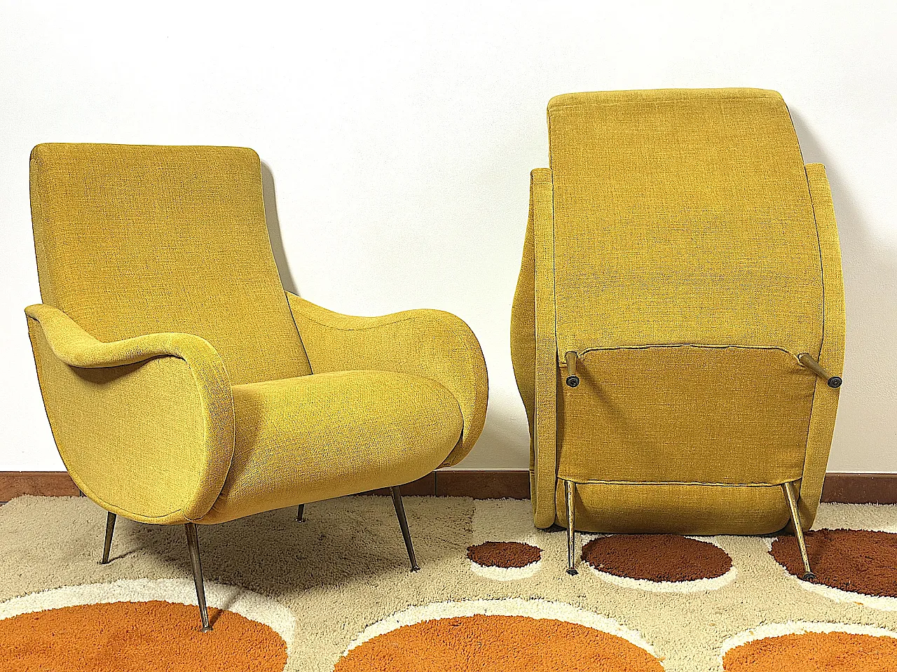 Pair of yellow fabric armchairs attributed to Marco Zanuso, 1950s 9