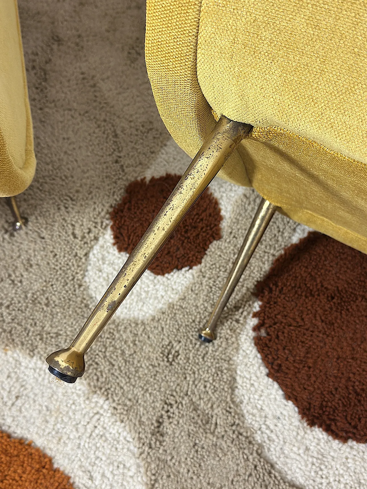 Pair of yellow fabric armchairs attributed to Marco Zanuso, 1950s 10