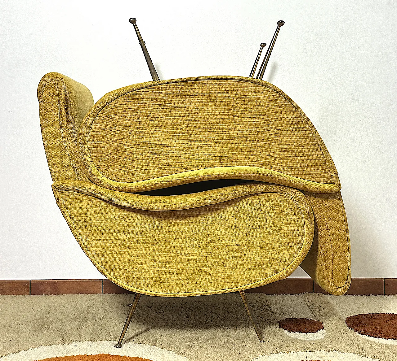 Pair of yellow fabric armchairs attributed to Marco Zanuso, 1950s 11