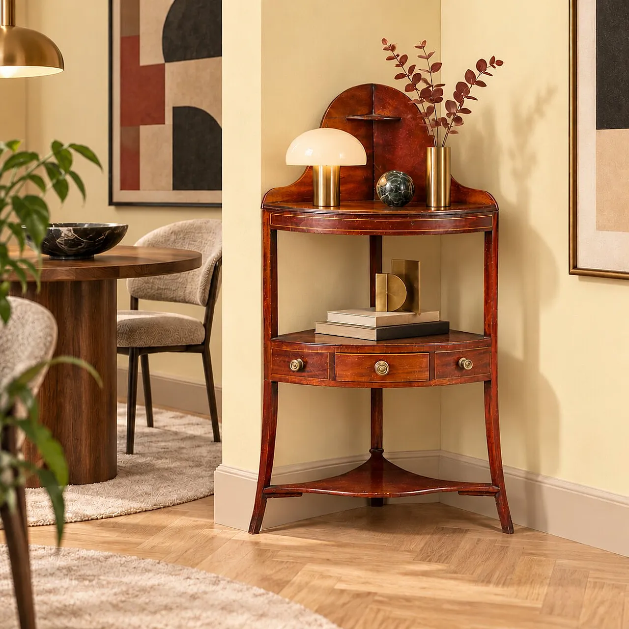 Mahogany corner cabinet with maple trim, 19th century 2