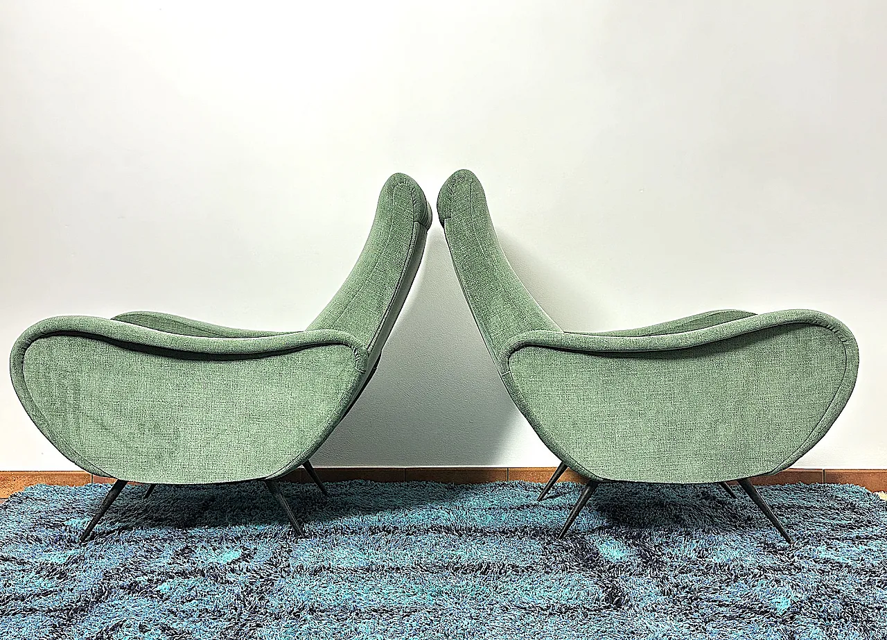 Pair of green fabric armchairs attributed to Marco Zanuso, 1950s 6
