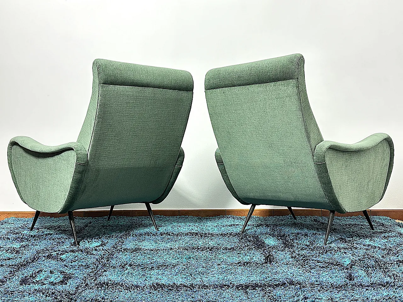 Pair of green fabric armchairs attributed to Marco Zanuso, 1950s 7