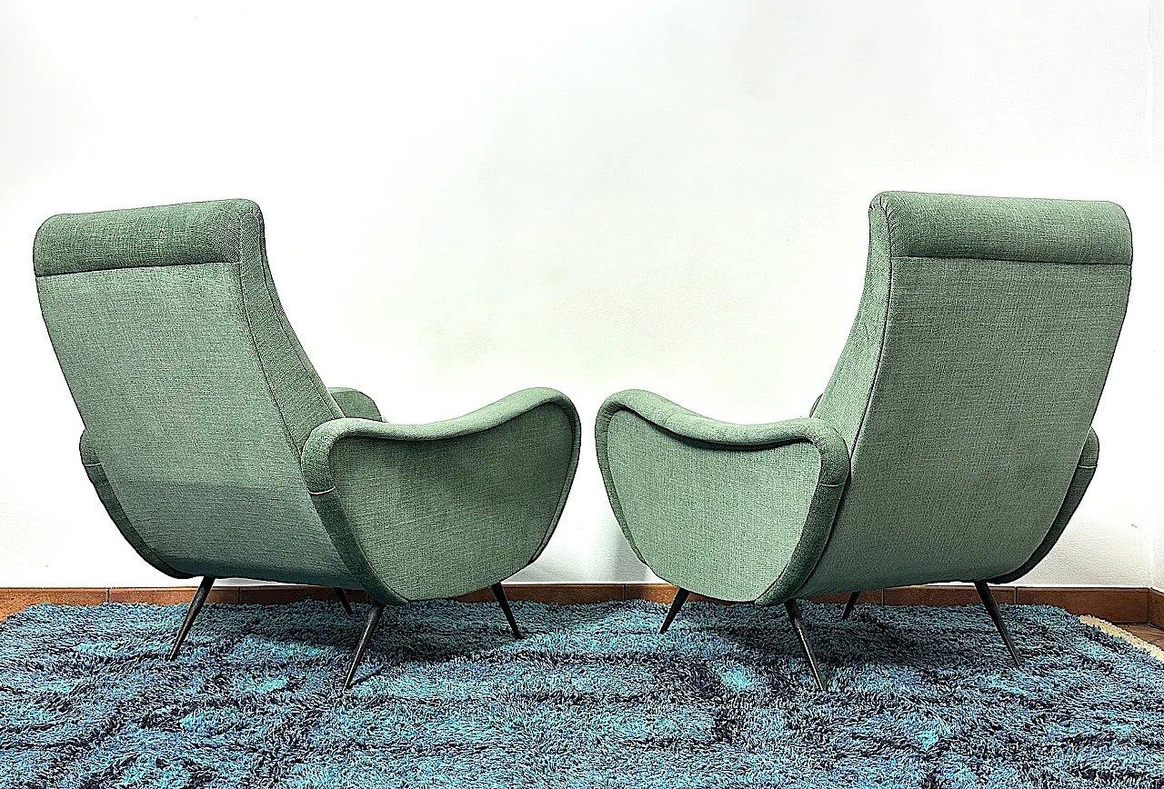 Pair of green fabric armchairs attributed to Marco Zanuso, 1950s 8