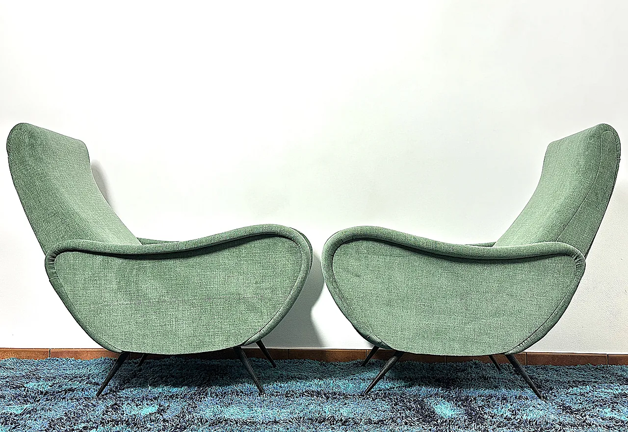 Pair of green fabric armchairs attributed to Marco Zanuso, 1950s 9