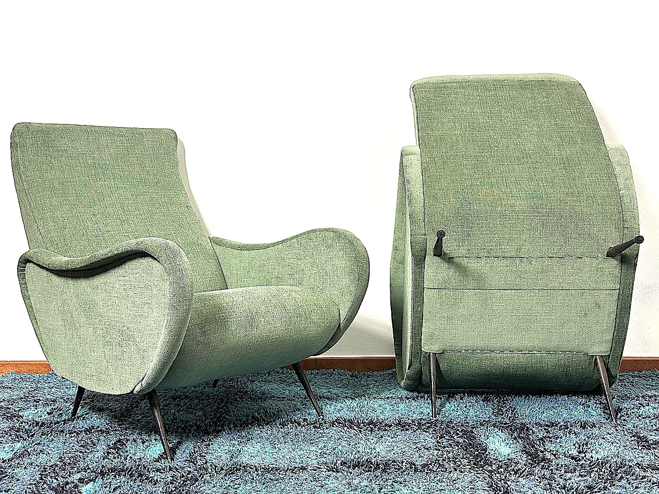 Pair of green fabric armchairs attributed to Marco Zanuso, 1950s 10