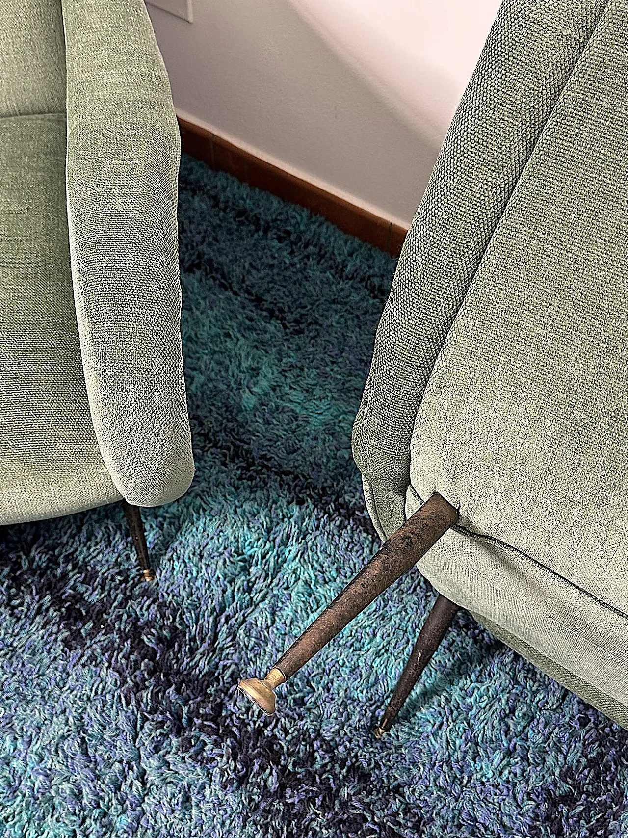 Pair of green fabric armchairs attributed to Marco Zanuso, 1950s 11