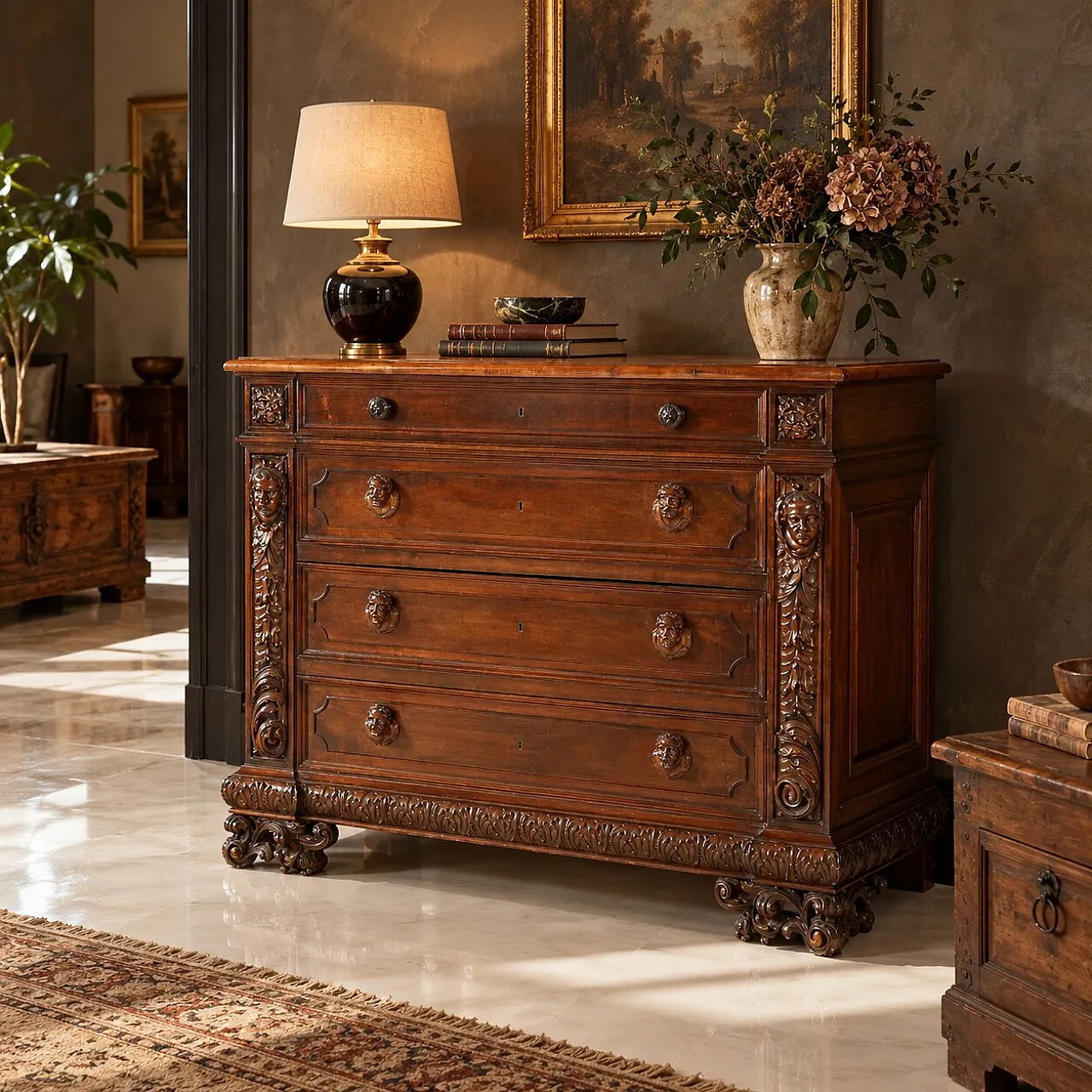 Baroque style chest of drawers in walnut, 20th century 2