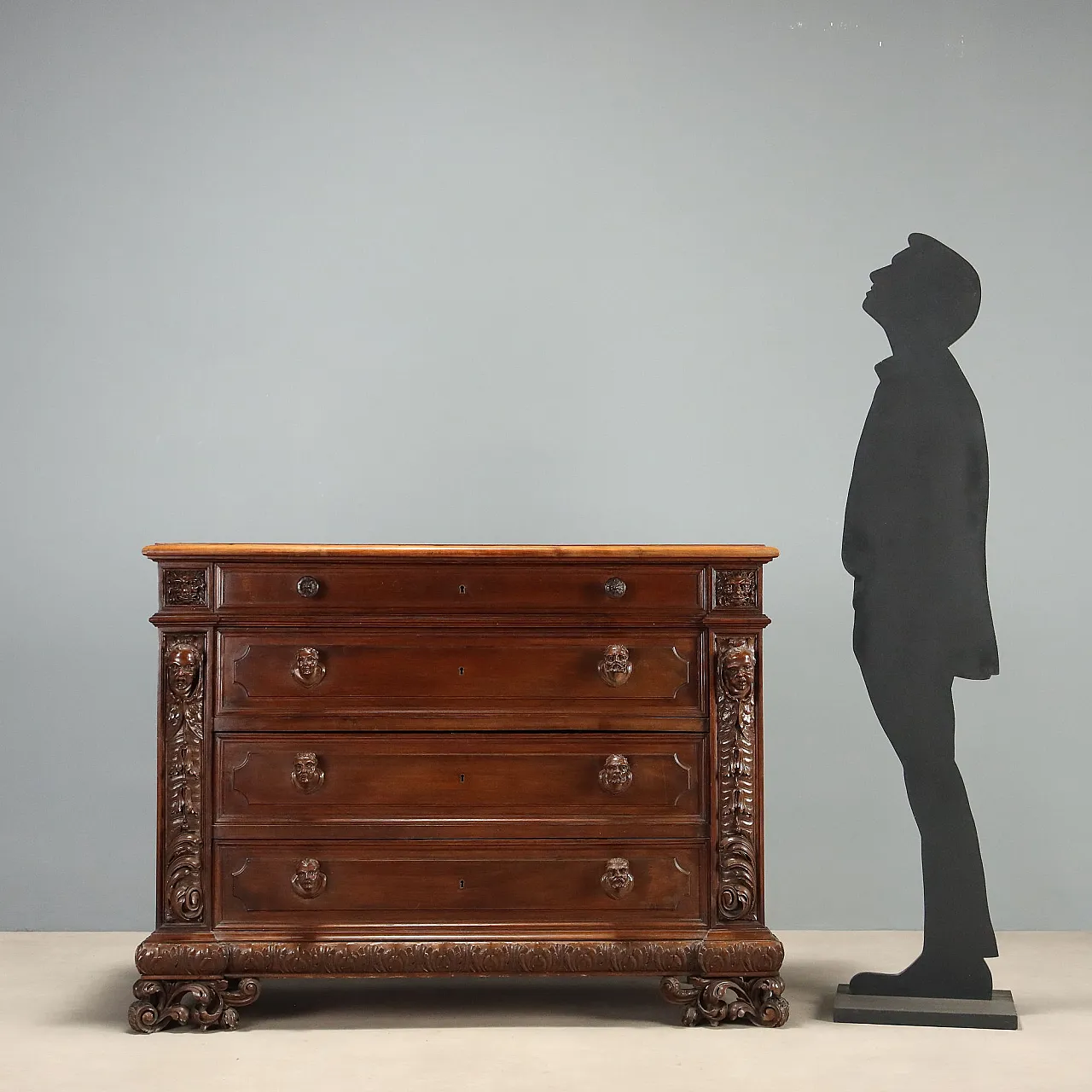 Baroque style chest of drawers in walnut, 20th century 3