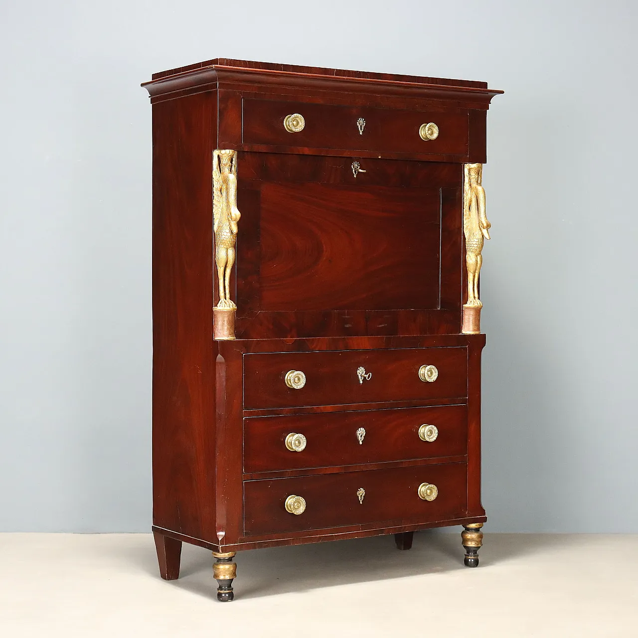 Secretaire in mahogany and mahogany feather, 19th century 1