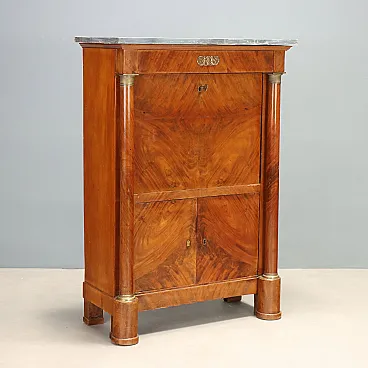 Secretaire Napoleone III in mogano con marmo grigio, '800