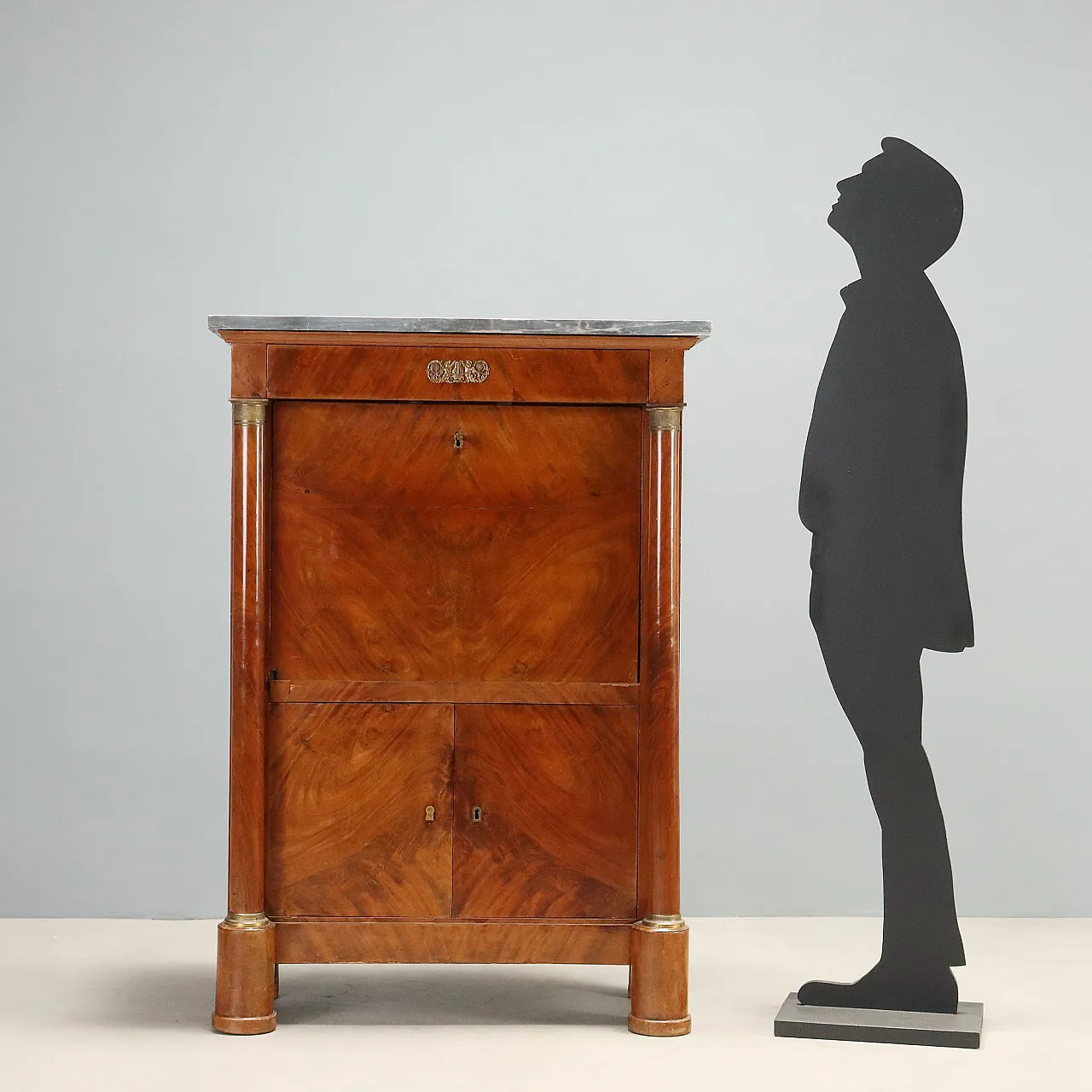 Secretaire Napoleone III in mogano con marmo grigio, '800 2