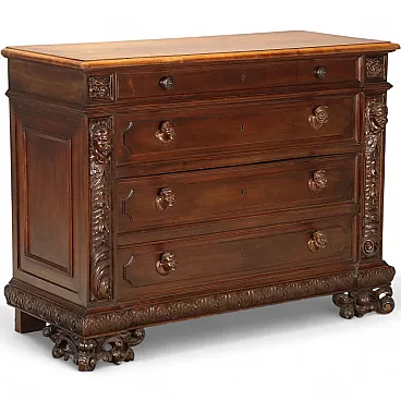 Baroque style chest of drawers in walnut, 20th century