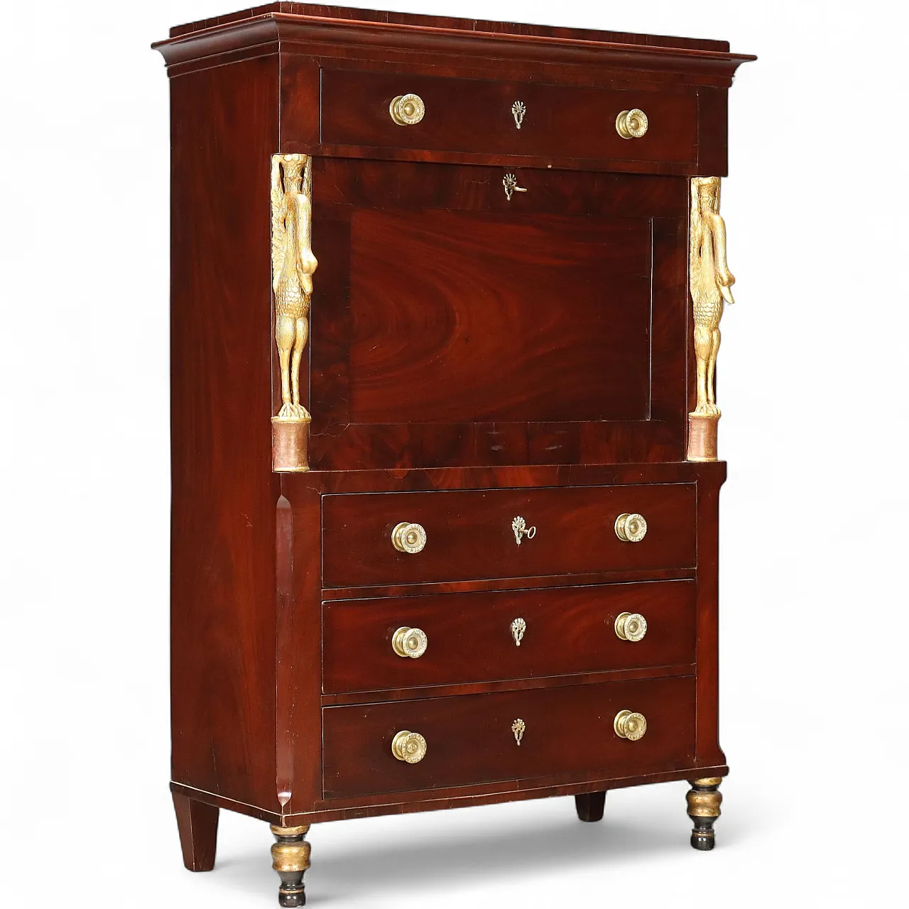 Secretaire in mahogany and mahogany feather, 19th century 11