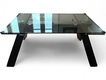 Extendable crystal dining table with Black lacquered legs, 1980s