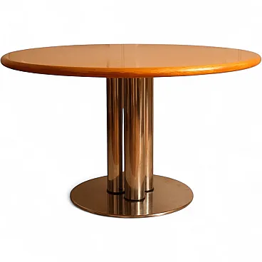 Wood and metal circular table, 1970s