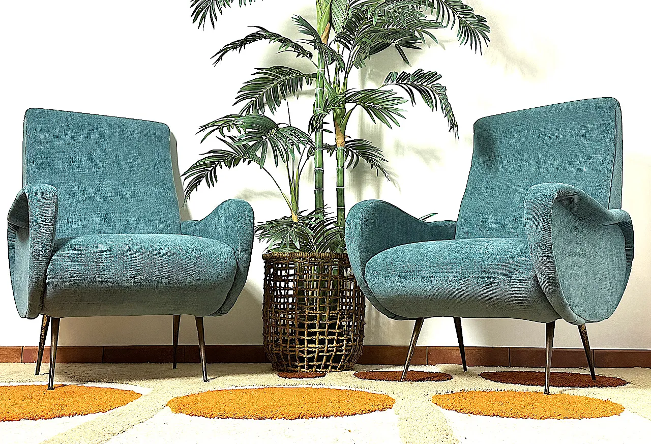 Pair of blue fabric armchairs by Marco Zanuso, 1950s 2
