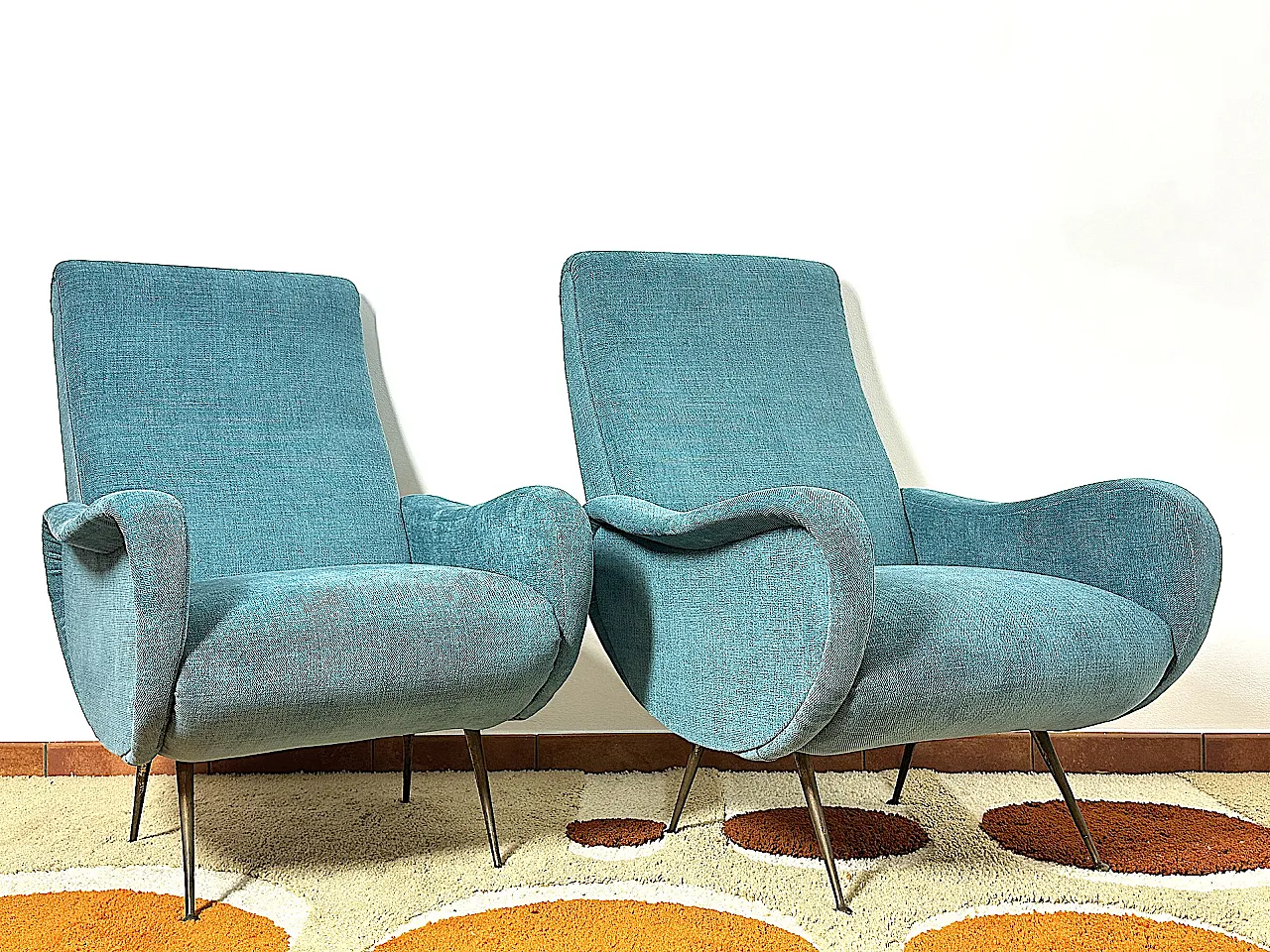 Pair of blue fabric armchairs by Marco Zanuso, 1950s 4
