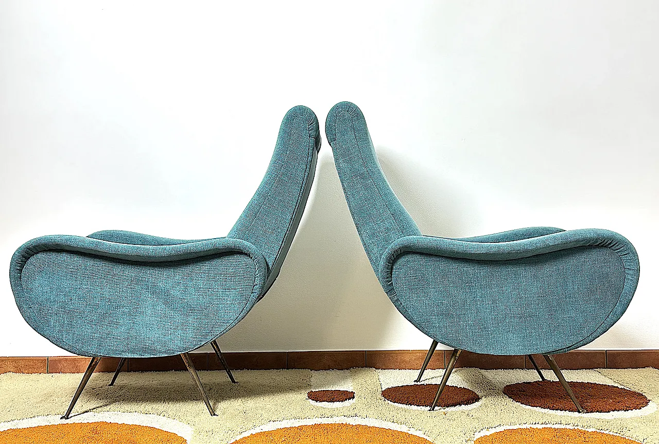 Pair of blue fabric armchairs by Marco Zanuso, 1950s 6