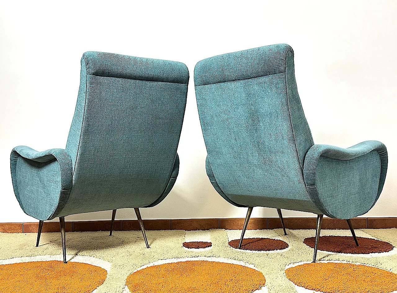 Pair of blue fabric armchairs by Marco Zanuso, 1950s 7