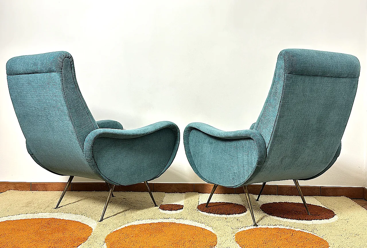 Pair of blue fabric armchairs by Marco Zanuso, 1950s 8
