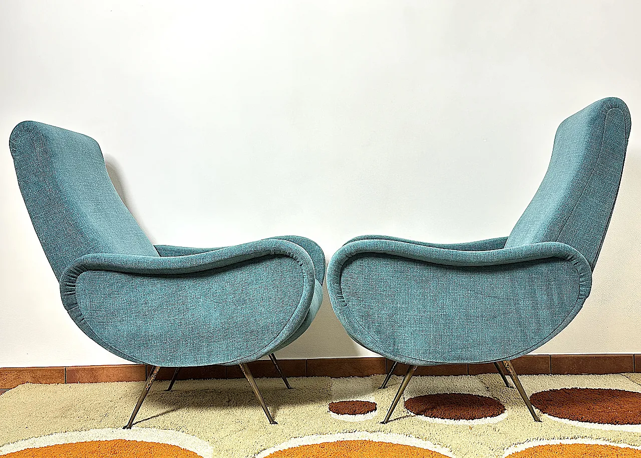 Pair of blue fabric armchairs by Marco Zanuso, 1950s 9