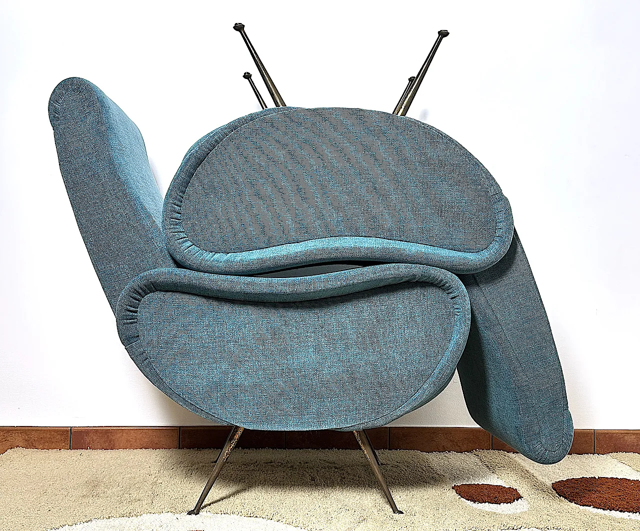 Pair of blue fabric armchairs by Marco Zanuso, 1950s 10