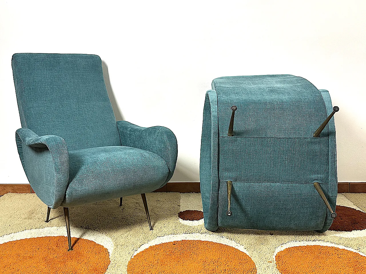 Pair of blue fabric armchairs by Marco Zanuso, 1950s 12