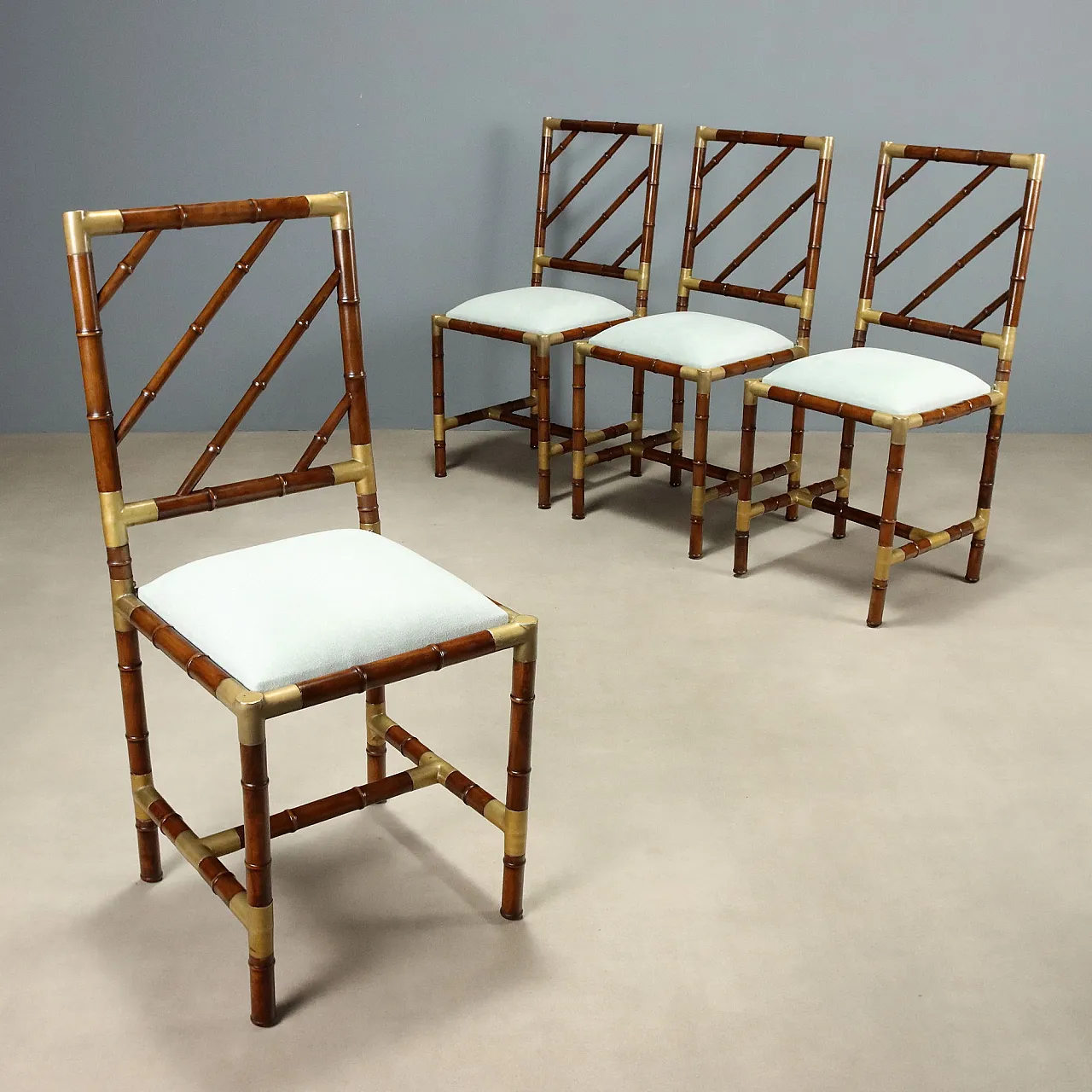 4 Bamboo-effect wooden chairs, mid-20th century 1