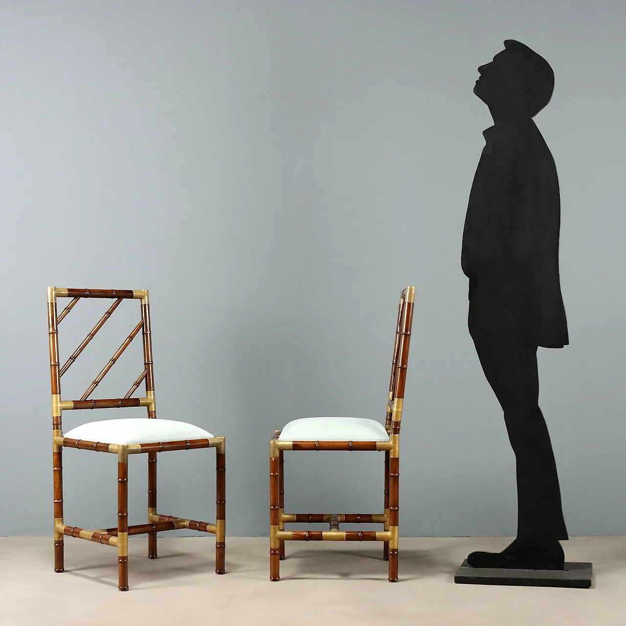 4 Bamboo-effect wooden chairs, mid-20th century 2