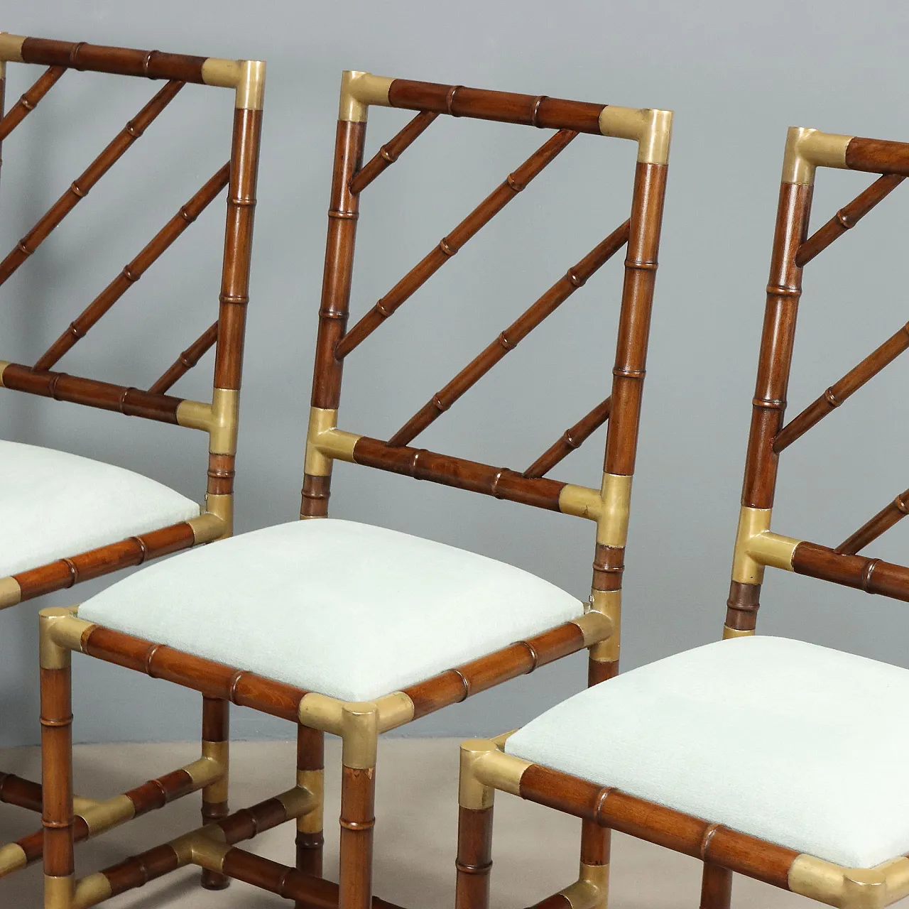 4 Bamboo-effect wooden chairs, mid-20th century 3