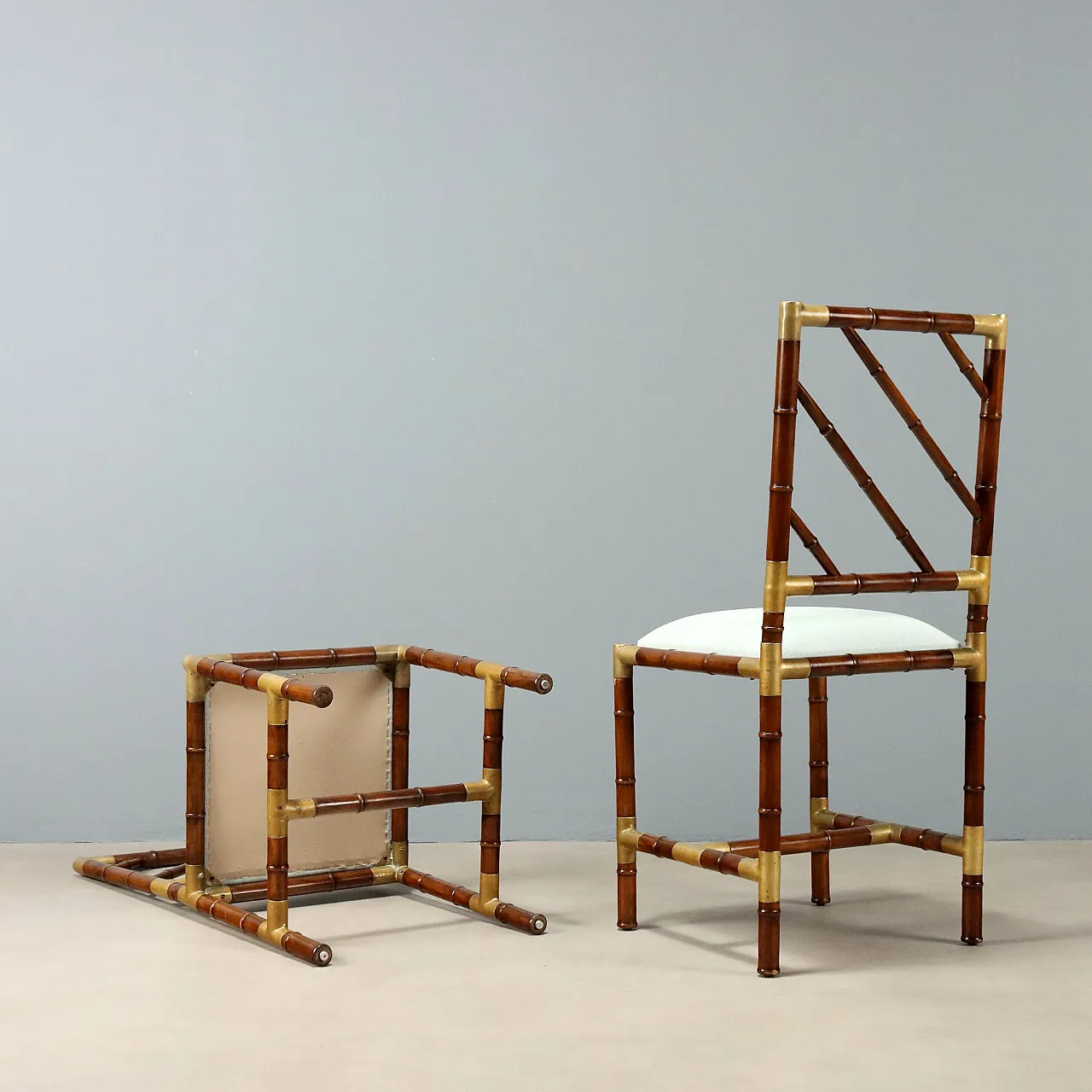 4 Bamboo-effect wooden chairs, mid-20th century 9