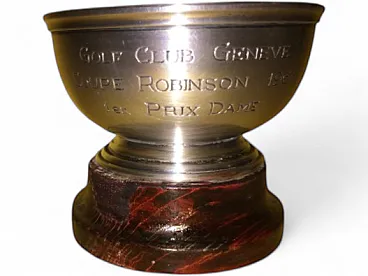 Silver and wood trophy cup Golf Club Genève Coupe Robinson, 1966
