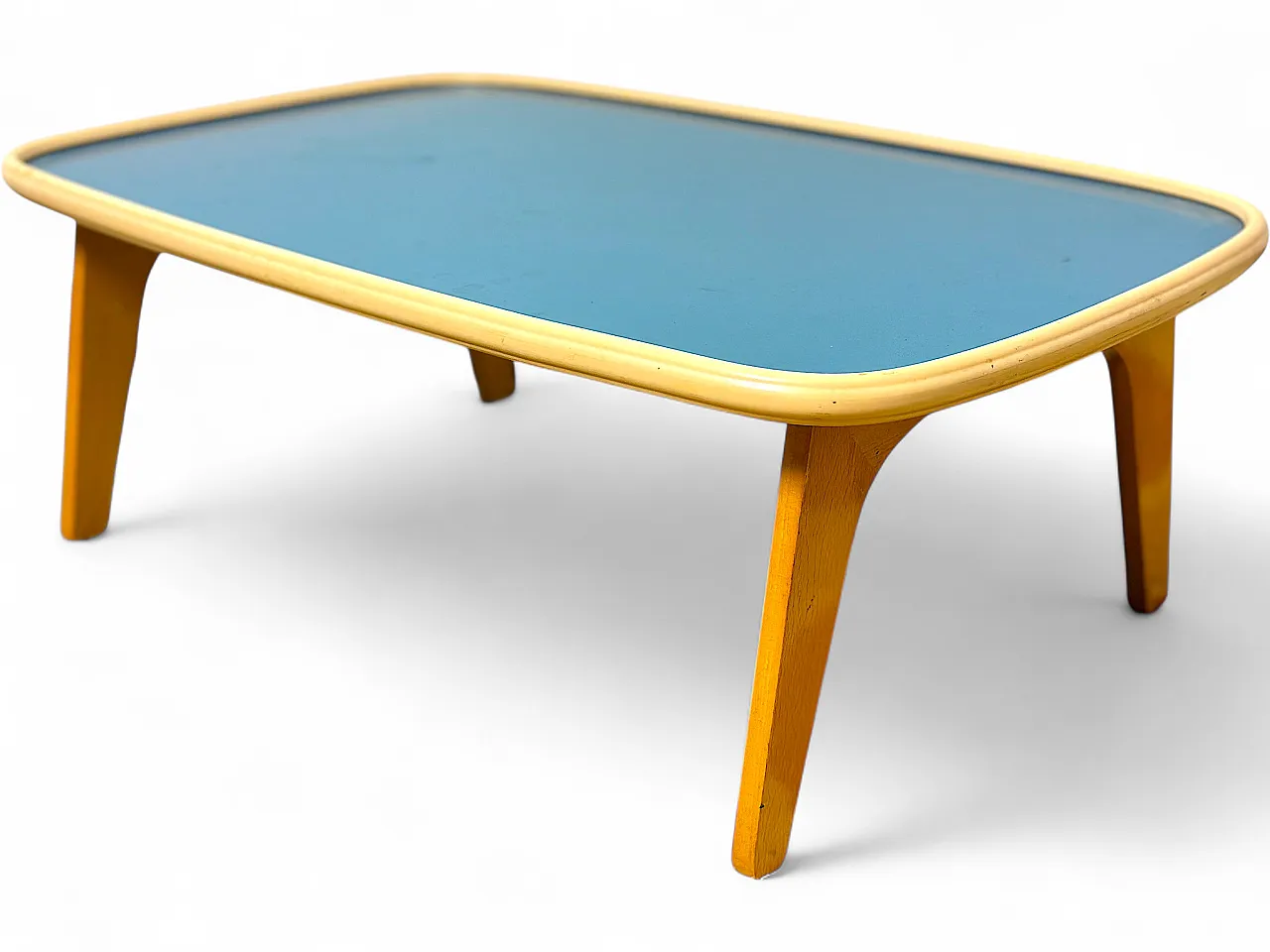 Beech and blue formica side table by Fratelli Reguitti, 1950s 9