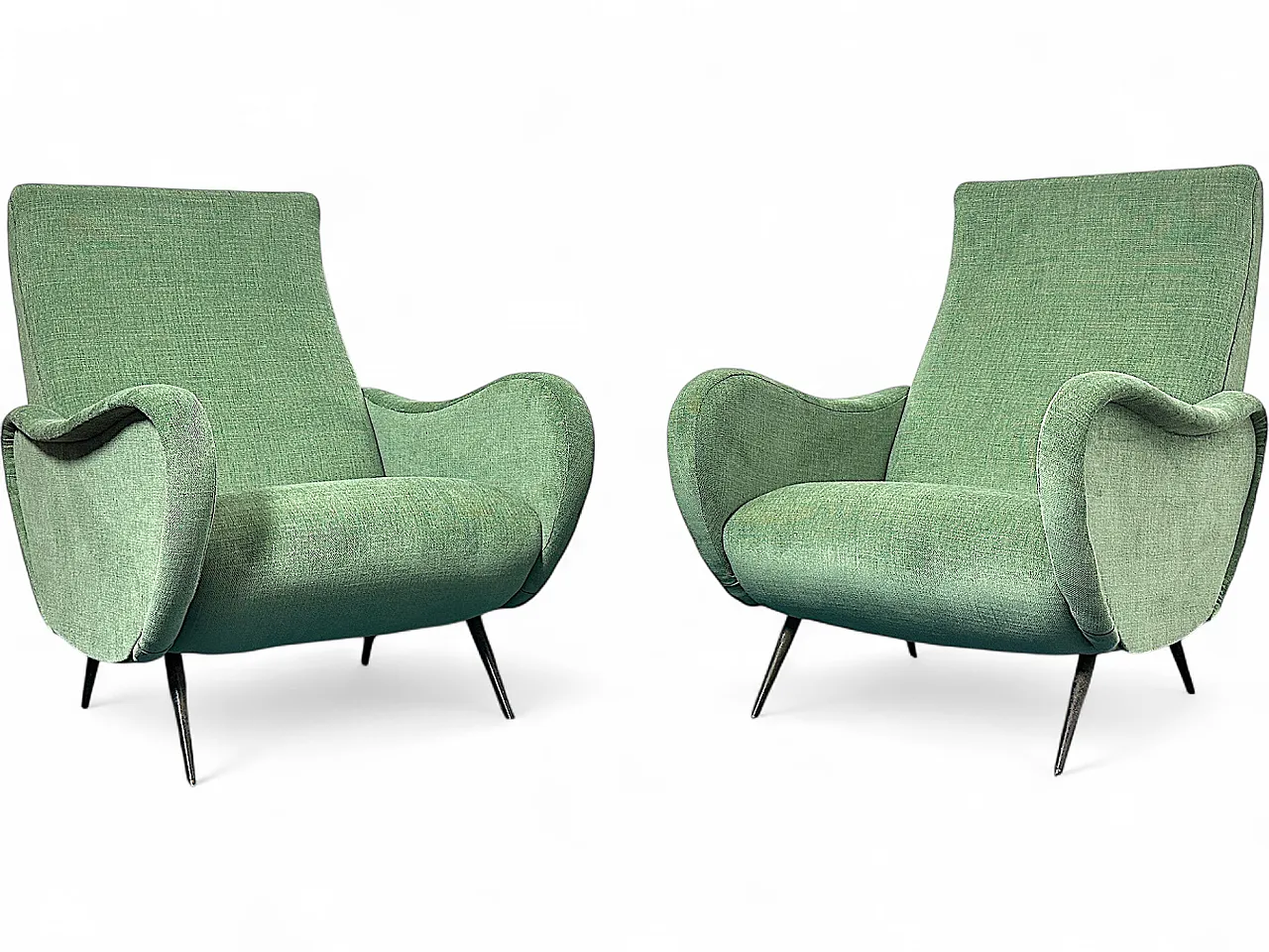 Pair of green fabric armchairs attributed to Marco Zanuso, 1950s 12