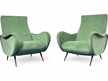 Pair of green fabric armchairs attributed to Marco Zanuso, 1950s