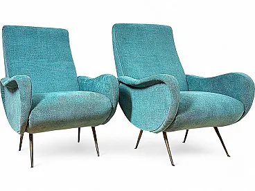 Pair of blue fabric armchairs by Marco Zanuso, 1950s