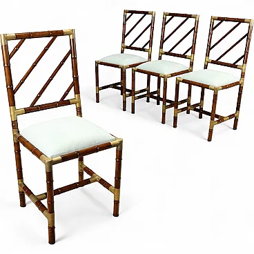 4 Bamboo-effect wooden chairs, mid-20th century