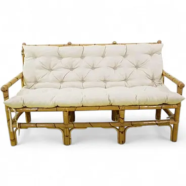 Three-seater sofa in bamboo and Vienna straw with cushions, 2000s