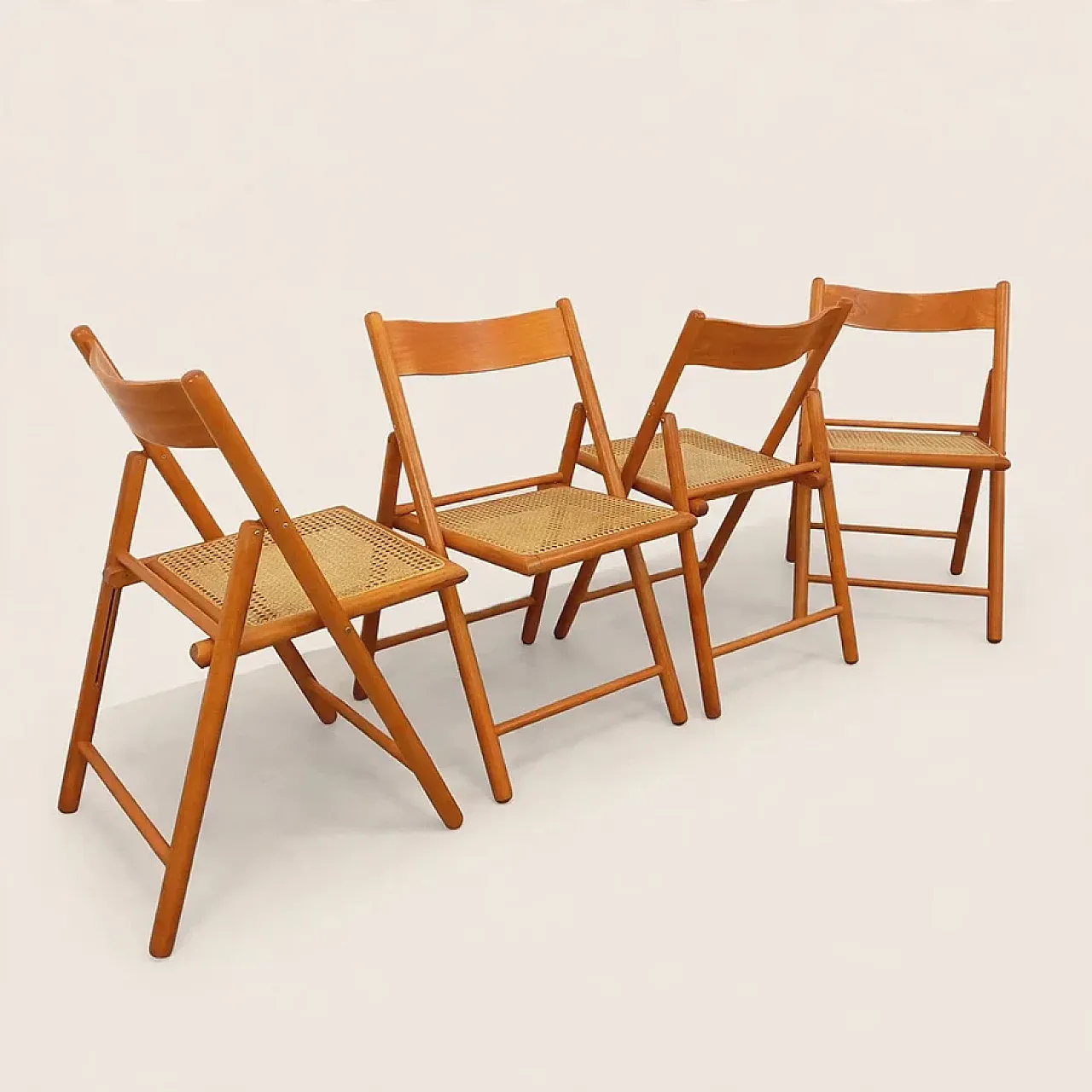 4 Habitat folding chairs in beech and straw wood from Vienna, 1980s 1