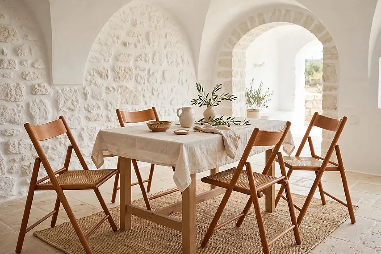 4 Habitat folding chairs in beech and straw wood from Vienna, 1980s 2