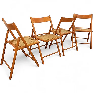 4 Habitat folding chairs in beech and straw wood from Vienna, 1980s