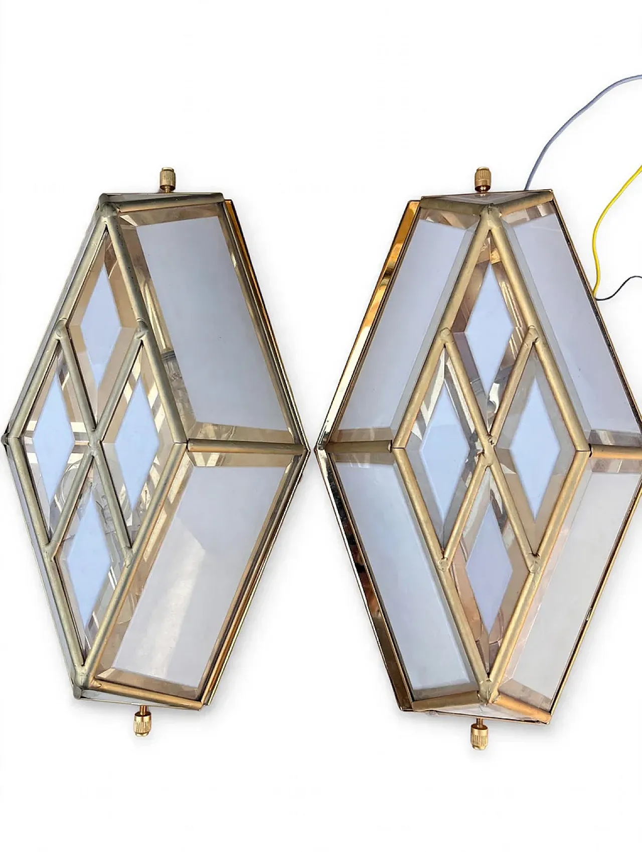 Pair of brass and white ground glass appliques, 1970s 3