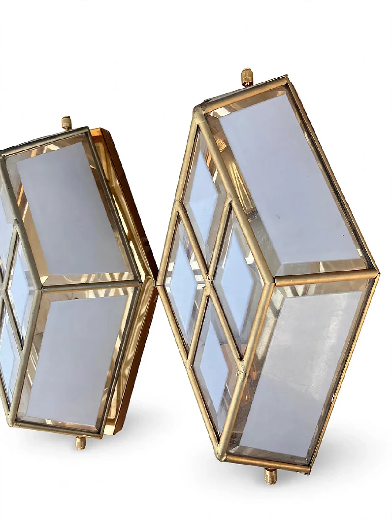 Pair of brass and white ground glass appliques, 1970s 4