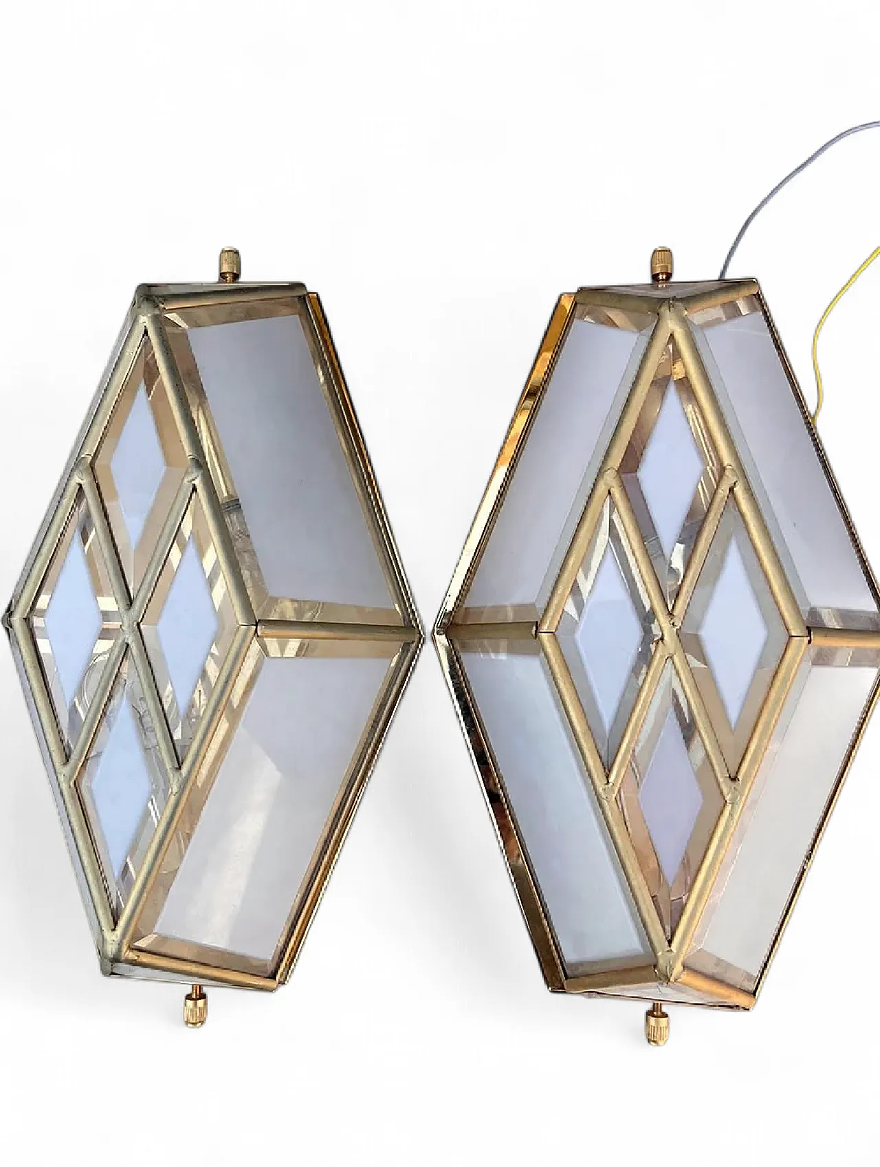 Pair of brass and white ground glass appliques, 1970s 5