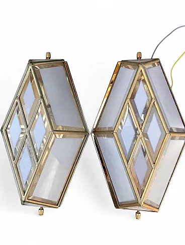 Pair of brass and white ground glass appliques, 1970s