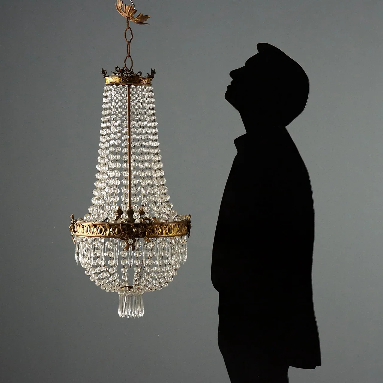 Gold metal hot air balloon chandelier, early 20th century 3