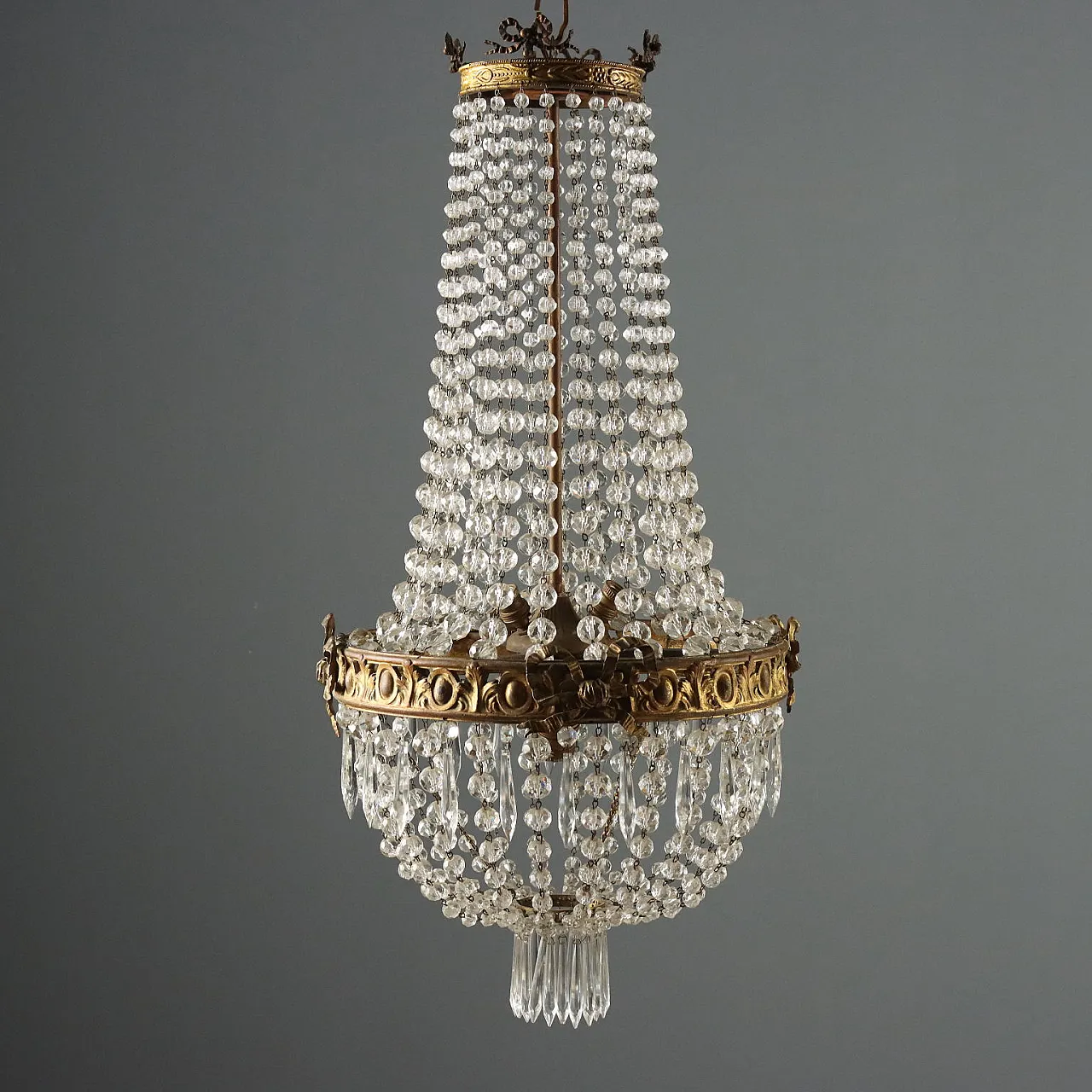 Gold metal hot air balloon chandelier, early 20th century 4