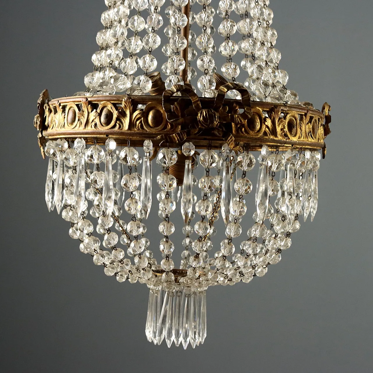 Gold metal hot air balloon chandelier, early 20th century 6